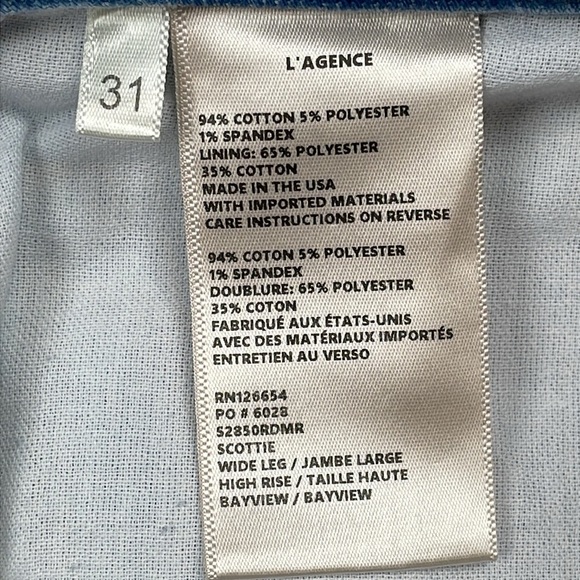 New L’Agence Scottie Wide Leg High Rise Jeans Bayview Light Blue Sz 31 - Picture 6 of 12